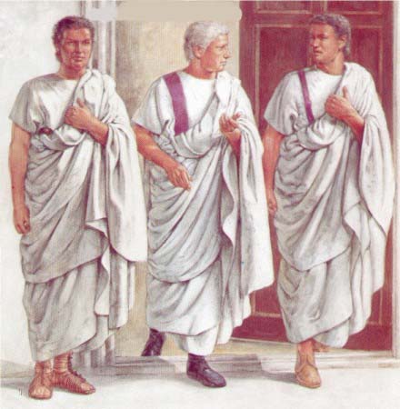 Guarda pretoriano dando proteo ao imperador Claudio. Apesar de usar roupas "civis", ele est armada e usa sandlias de militar.